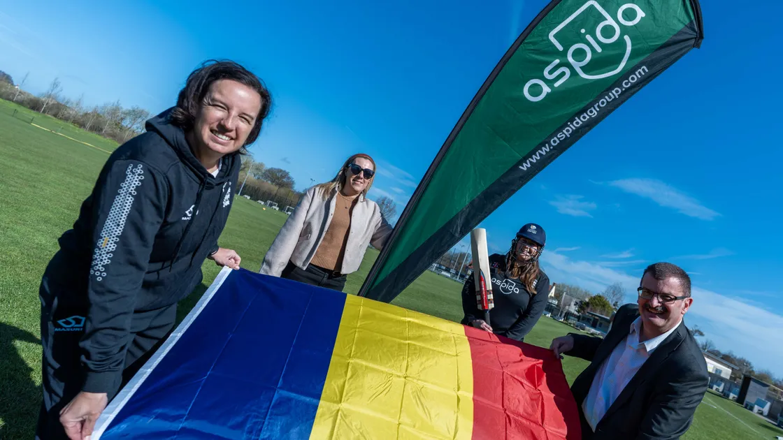 Left to right: Ilze van der Westhuizen, cricket development manager and Guernsey senior women’s head coach, Carly Howlett, marketing and PR executive at Aspida, Krista De La Mare, Guernsey captain, and Peter Mills, joint-chair at Aspida.
