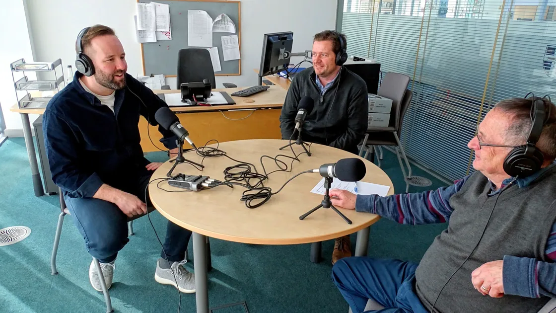The recording of the first ever episode of the Guernsey Press Sport Podcast. Left to right: Head of multimedia Tony Curr, deputy sport editor Gareth Le Prevost and sport editor Rob Batiste. (Picture by Zoe Fitch, 29324251)