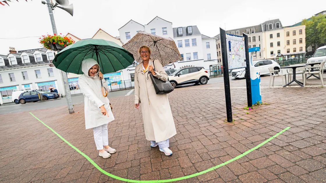 Ann Kilkenny, left, from Australia and Lisa Lee, who is originally from Guernsey but now lives in France, standing by the new green line