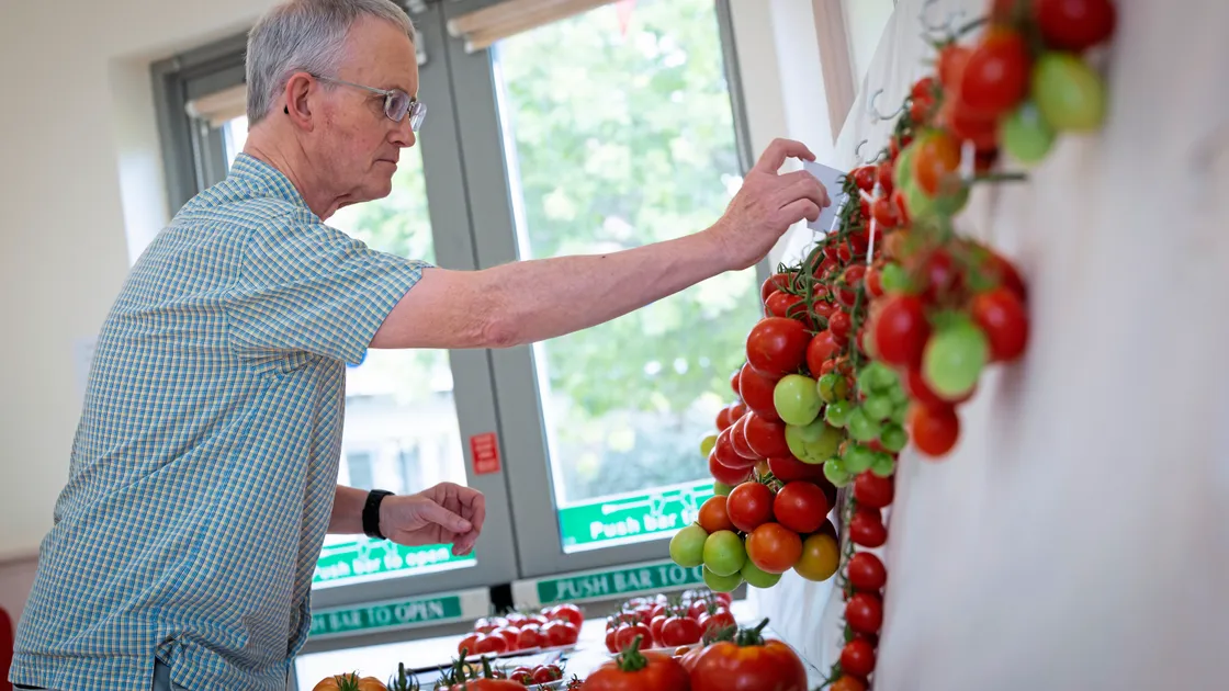South Show treasurer Neil De La Mare puts the winning envelopes in place after the judges have made their decisions