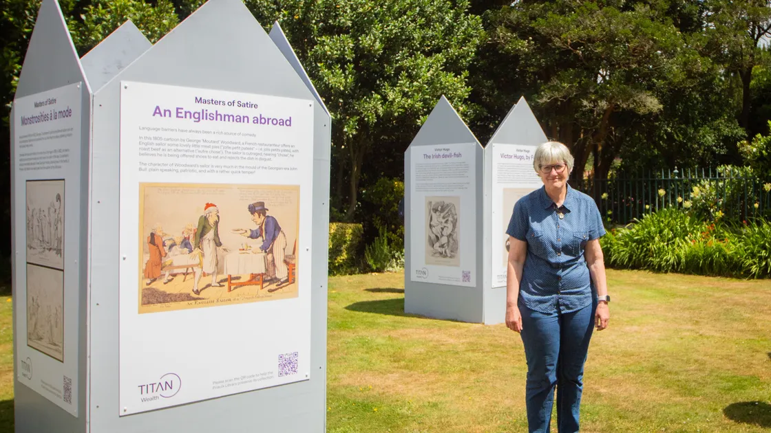 Chief Librarian Sue Laker at Priaulx Library’s new garden exhibition.