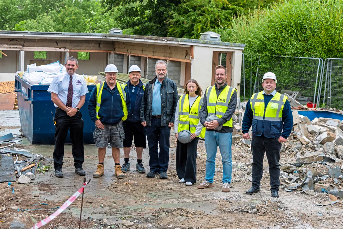 Left to right: Steve Byrne, GSPCA manager, Chris Hall, site manager, Graham Dawe, site manager, John Knight, GSPCA President, Anna Moody and Dave De La Mare of DLM Architects and Brent Green, CEO of Breton.