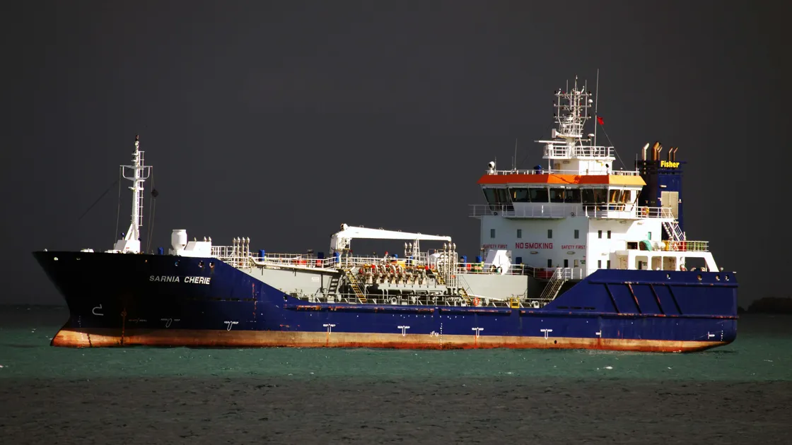 Sarnia Cherie, one of two fuel tankers owned by the States of Guernsey and run through the holding company Jamesco. (Picture by Tony Rive)
