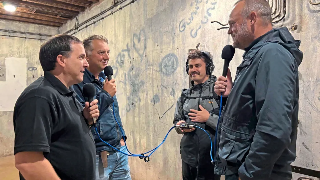 Festung Guernsey took comedians, authors and podcasters Al Murray, right, and James Holland, second left, on tours around Batterie Mirus and the German Underground Hospital to record podcasts. (Picture supplied by Festung Guernsey)