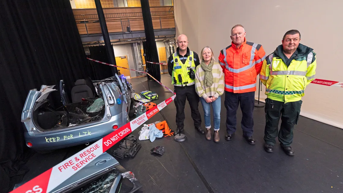 Left to right, PC Mat Du Port, Ms Hay, Gavin Robins from Guernsey Fire & Rescue Service and Steve Torode from Ambulance & Rescue