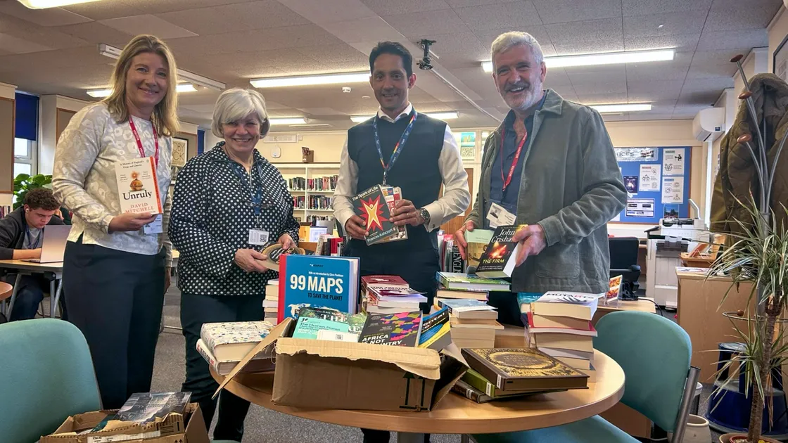 Left to right, Guernsey Literary Festival board member Claire Allen, librarian Dallas Courtenay-Warren, Sixth Form Centre principal Kieran James, and festival chairman Rob Shepherd