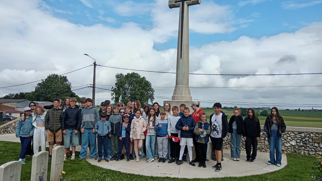 The exchange students at Flesquieres Hill British Cemetery.