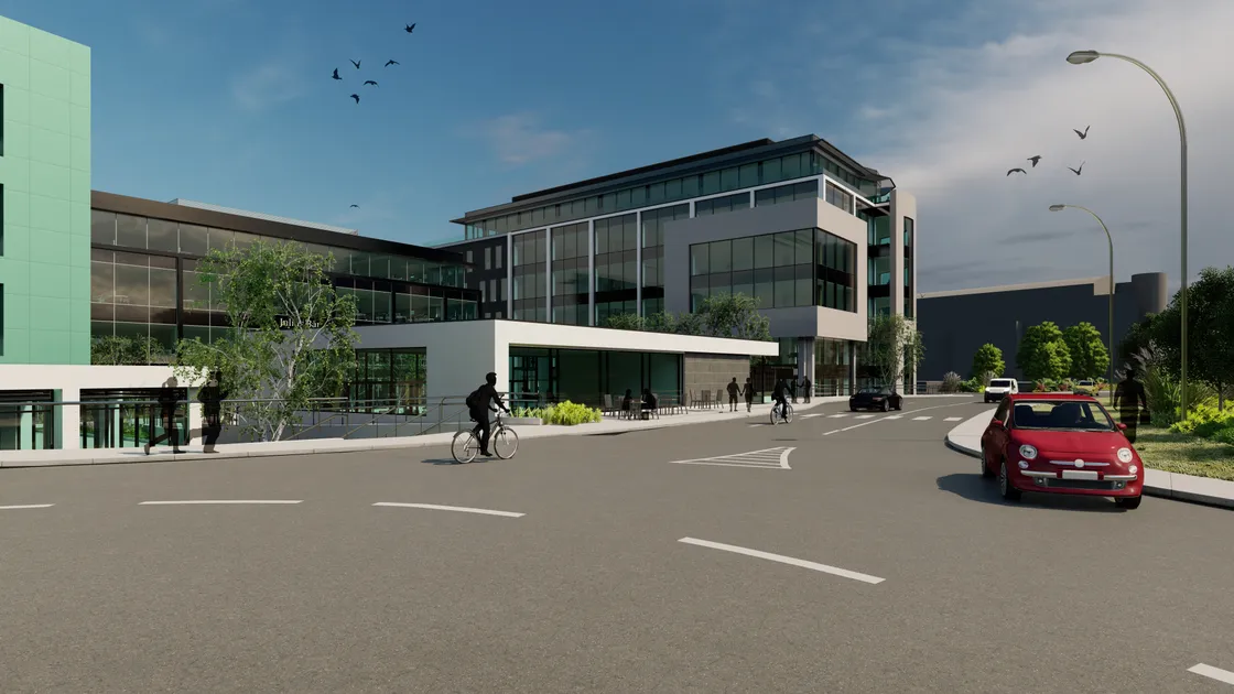 A computer-generated image of the western elevation of the new building which will complete the Admiral Park development.