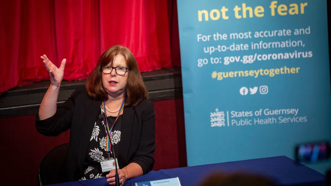 Dr Nicola Brink at yesterday’s press conference held at Beau Sejour discussing new changes to Covid-19 Travel restrictions. (Picture By Sophie Rabey, 30008459)