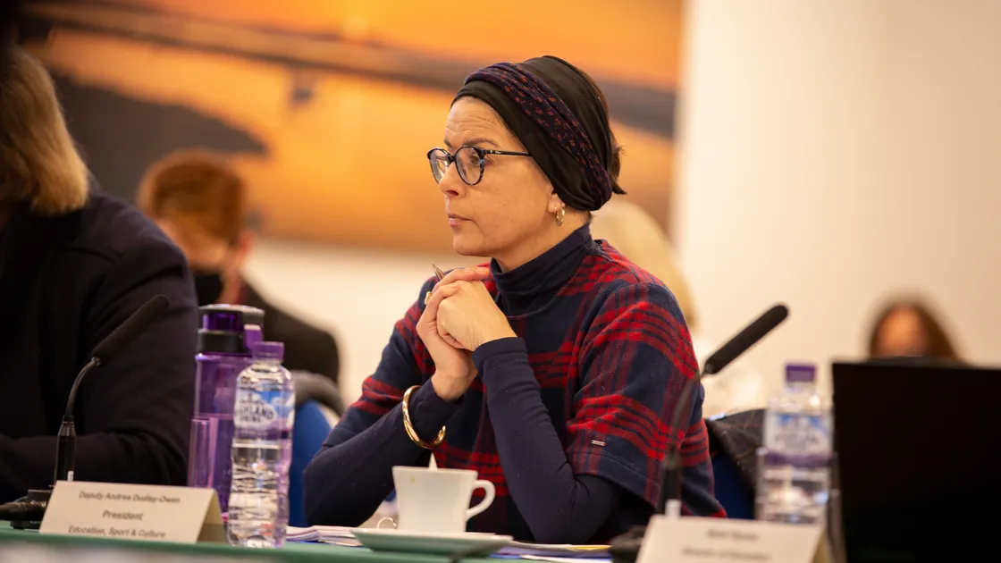 Education, Sport and Culture president Andrea Dudley-Owen at a scrutiny hearing last month. (30516179)