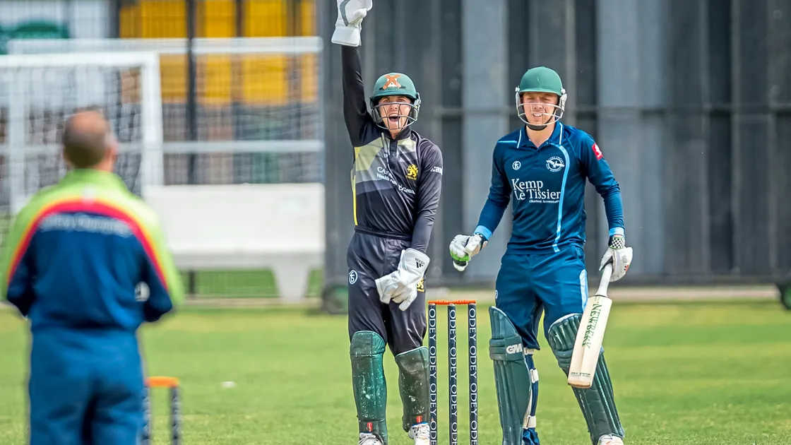 Back in the game: Jason Martin appeals for a catch behind on his delayed return to cricket after football commitments. Ollie Nightingale survived, though, to make 60. (Picture by Martin Gray, 21630077)