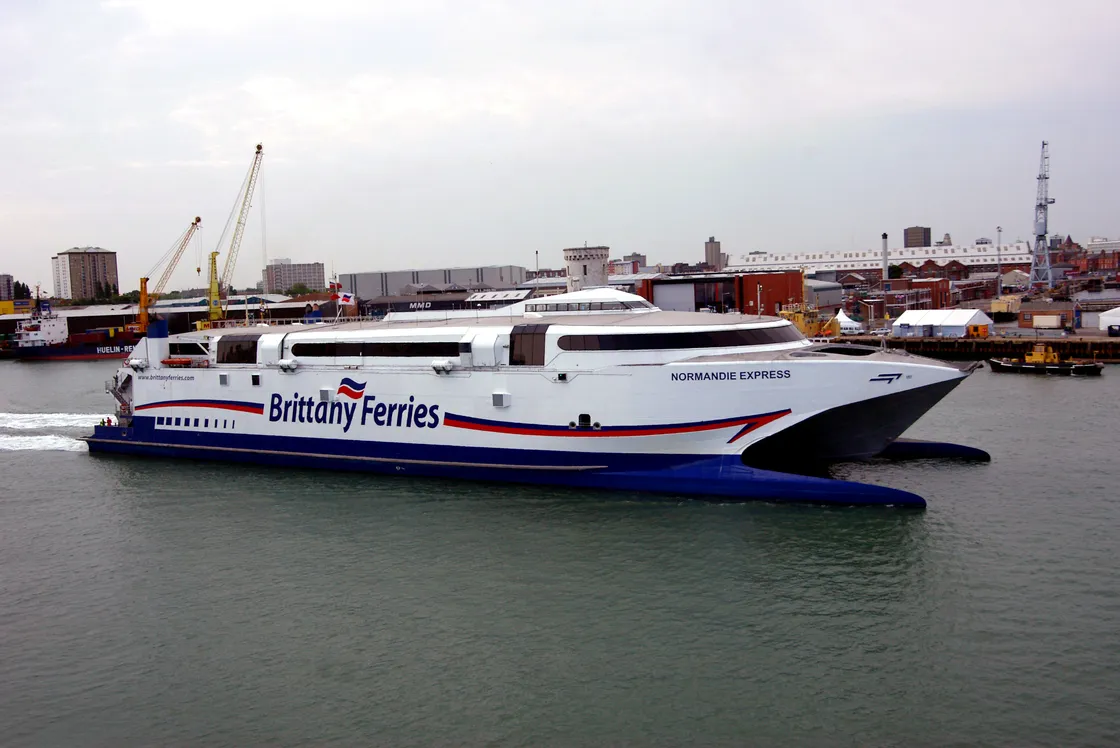 Brittany Ferries’ Normandie Express was built by Incat, the same company as Condor’s Express, Vitesse and Rapide, and operates summer-only services from Portsmouth. (Picture by Tony Rive)