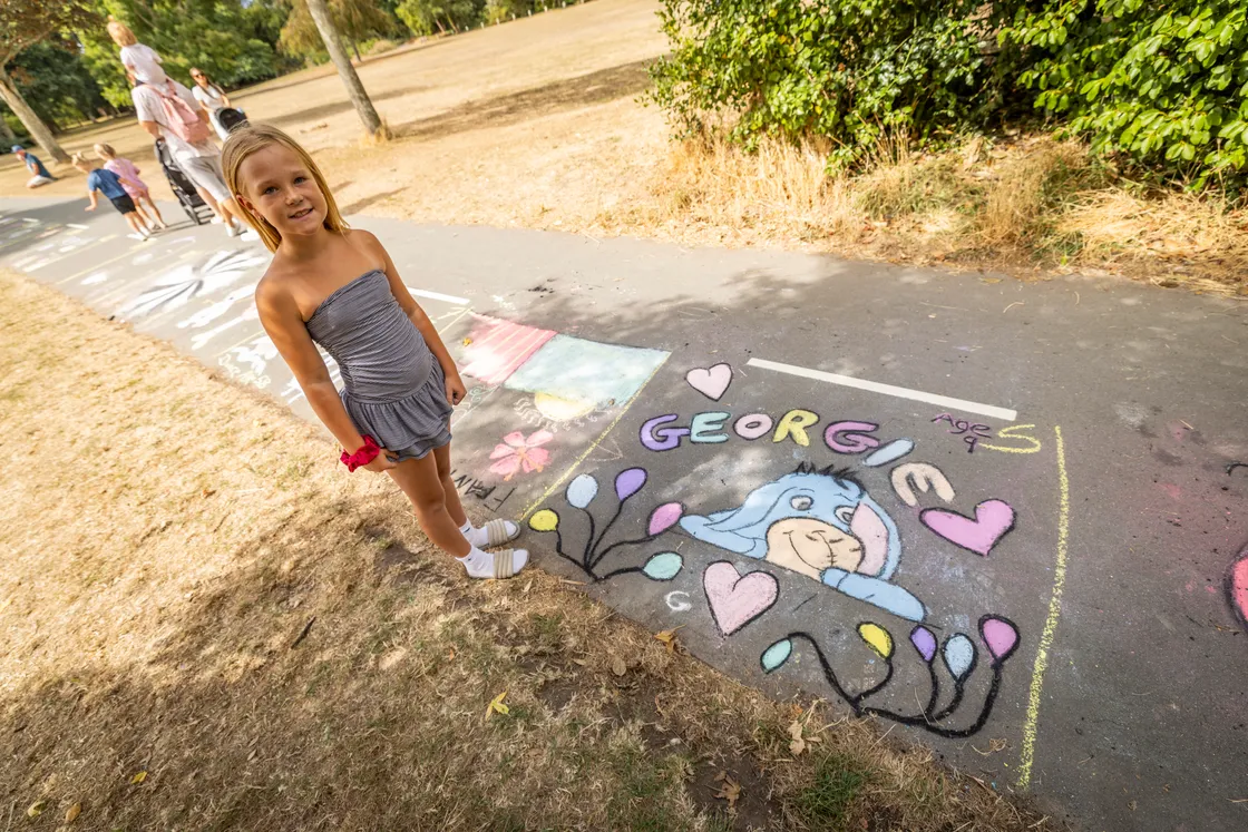 Georgie Mollet, 9, with the Eeyore she drew.
