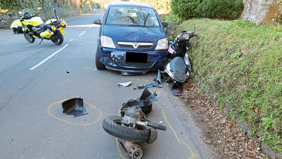The scene in December 2016 after Jose Vieira, 56, crashed into an unmarked police car in Route du Longfrie, St Peter’s. (Picture by Tom Tardif, 22270309)
