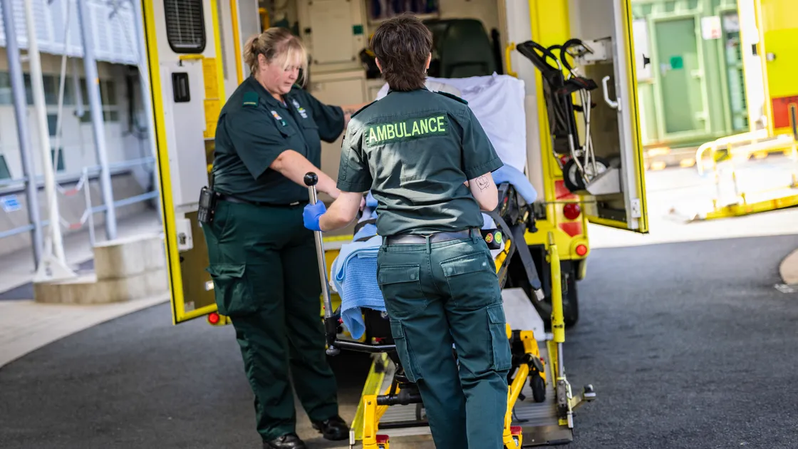 Paramedic Emily Baudains and Mimi Le Flocq, Trainee Emergency medical Technician. 96% of people who used the emergency ambulance service in the past year rated their overall experience as good, very good or excellent. 			 (Picture by Peter Frankland, 34871321)