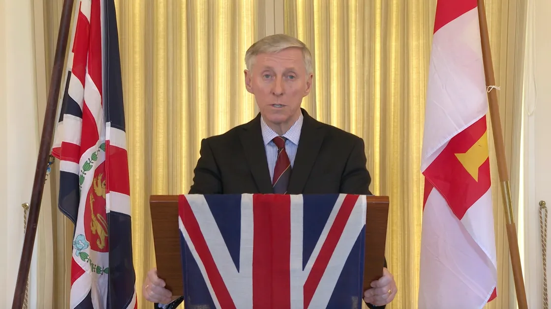 His Excellency Lt Gov. Sir Ian Corder addresses the Bailiwick following the news that the first Guernsey person has died after contracting the coronavirus. (27808345)