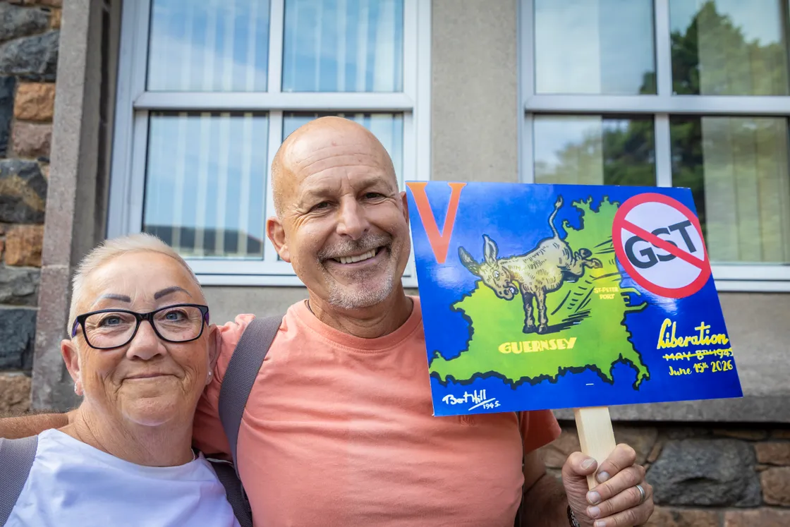 Helen and Guy Plummer attended the protest over concerns that their children would never be able to buy property in Guernsey.