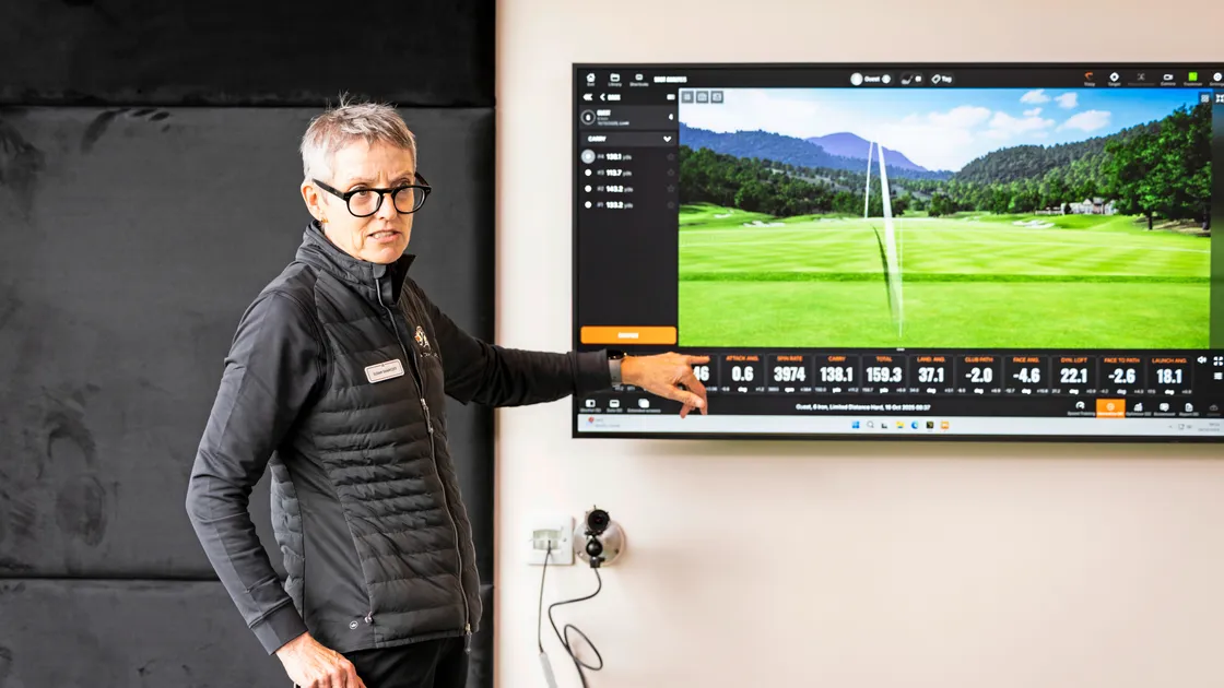 Susan Shapcott showing off the technology available at the new range