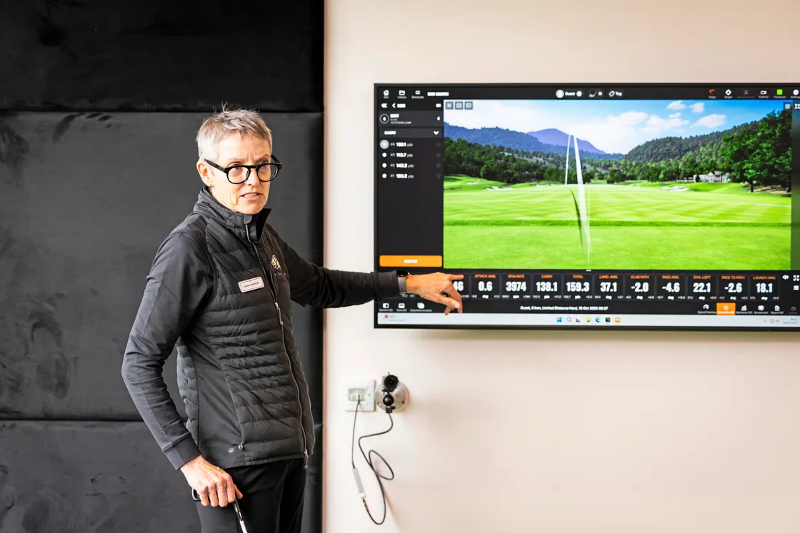 Susan Shapcott showing off the technology available at the new range