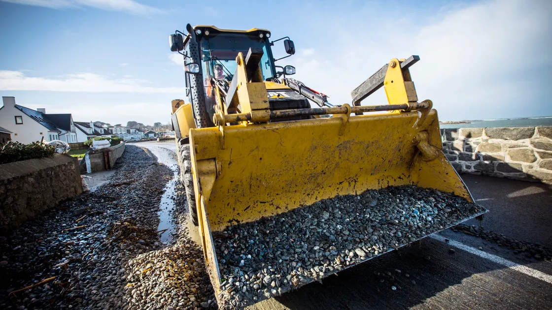 Pic by Adrian Miller 11-02-20.Perelle St Saviour's Coast Road clean up by States Works after Storm Ciara.Plant operator Glenn Le Prevost. (27143975)