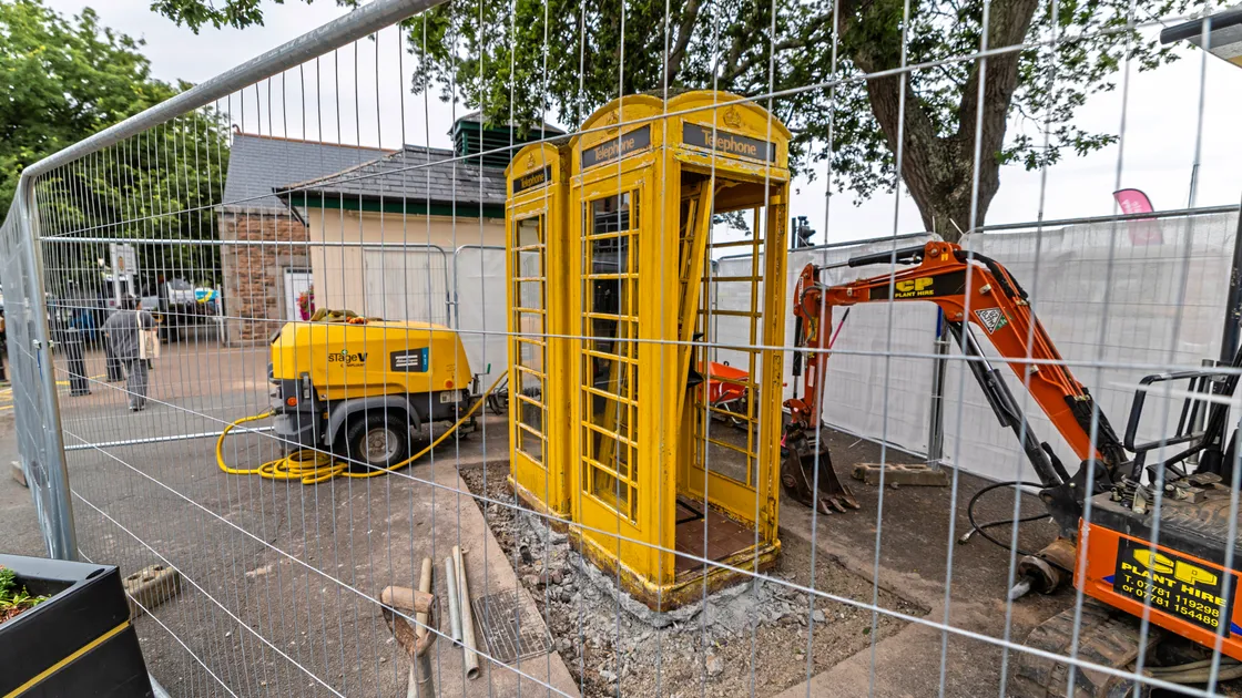 The yellow telephone boxes at the bus terminus are being removed as they are beyond repair.