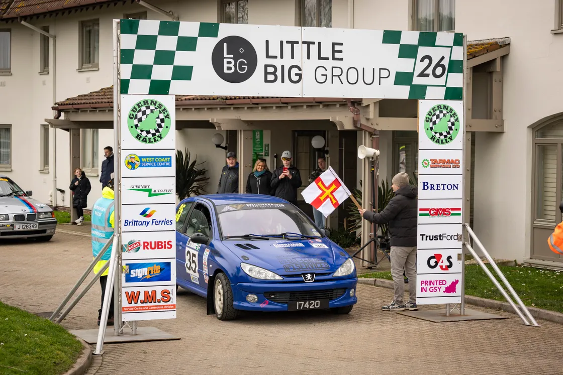 Phil Vedier and Ricky Ogier in the No 35 car are sent on their way by honorary starter Andy Priaulx.