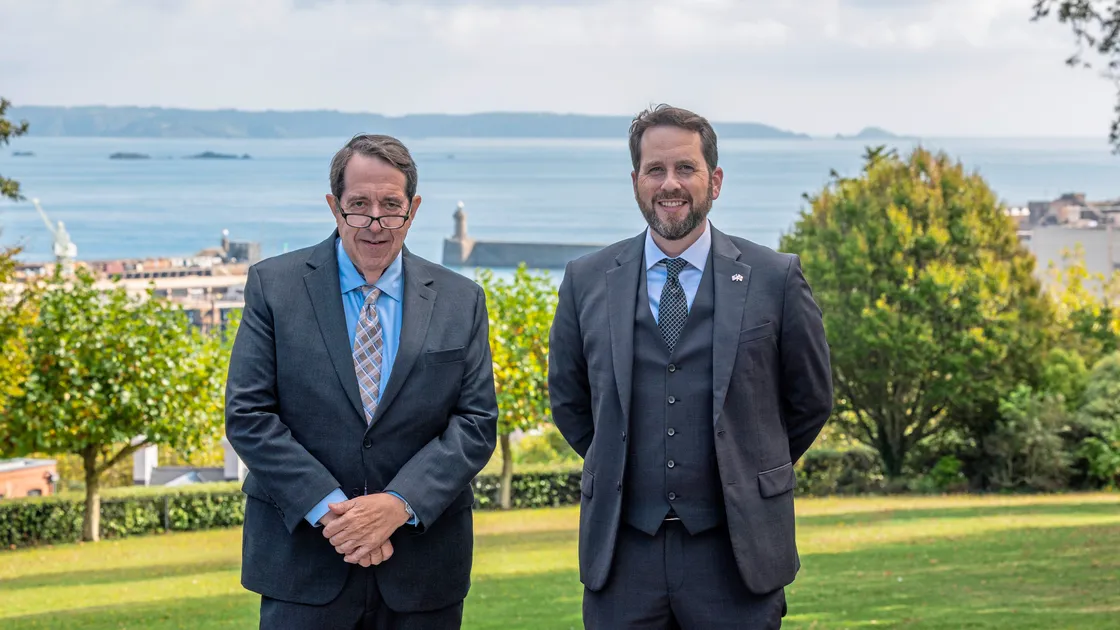 Rick Booth, left, and John Deichler visited the island to find out more about the link between the two Guernseys