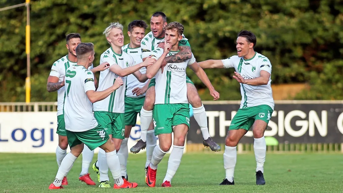 Silencing the doubters?: Will Fazakerley puts his finger to his lips as he nets one of his two goals at East Grinstead last night. (Picture by ESA Photos, 25560909)