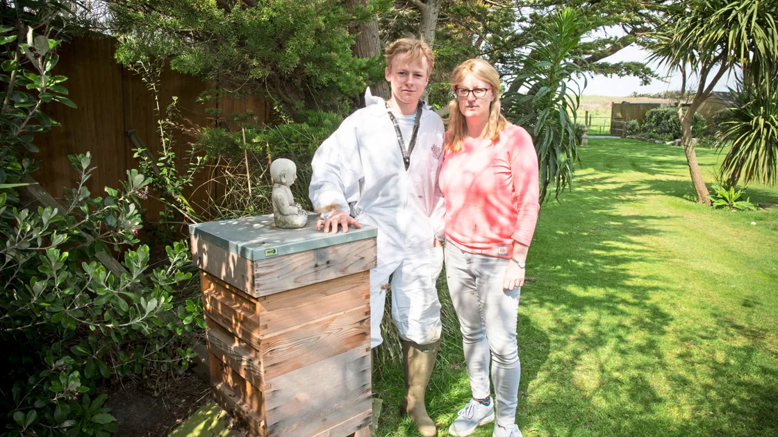 Jack Woolland, 18, and his mum Sara at their Chouet home near the Mont Cuet headland. They are concerned about the proposals for a new quarry in the area. 
