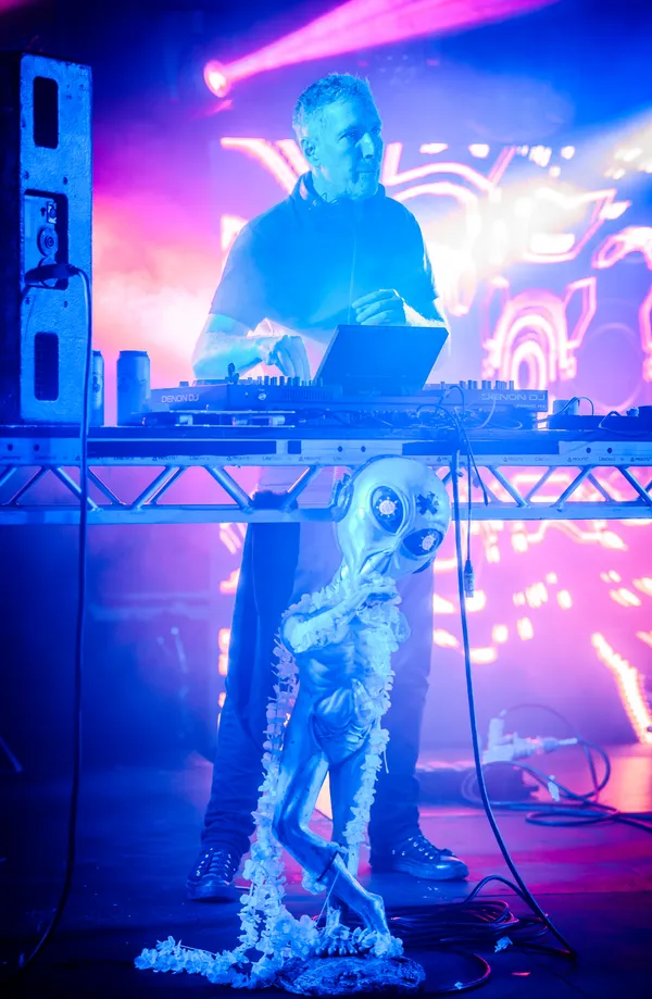 The familiar face of DJ Paul Loraine, who stepped into the slot originally set aside for The Orb.