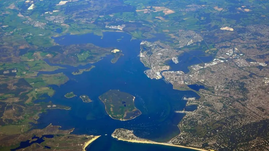 Poole will be losing its direct link with Cherbourg from November, as the ferry firm will triangulate the island’s Portsmouth service on a daily basis. aerial view of Poole Harbour in Dorset. 							 (34821840)