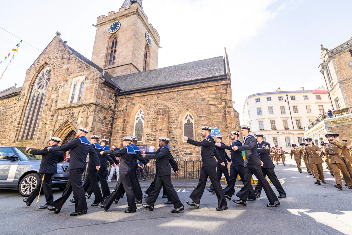 The Liberation parade making its way into Town square.