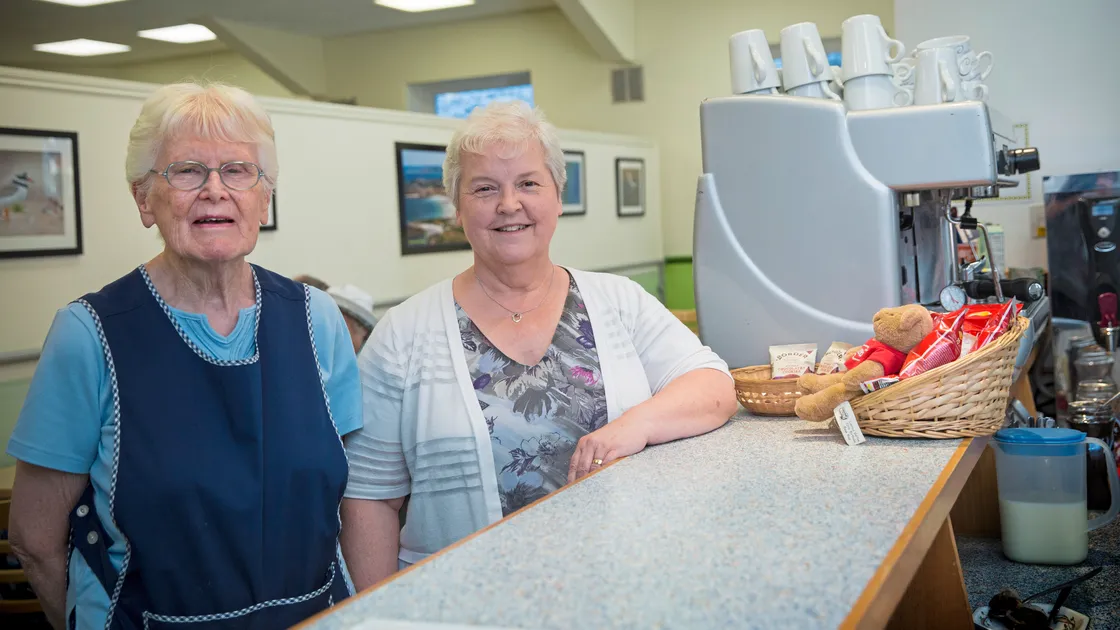 Picture By Peter Frankland. 25-06-18 The Salvation Army are looking for more volunteers to man their cafe on The Bridge. L-R - Myrtle Tabel and Sue Le Poidevin.. (21822168)