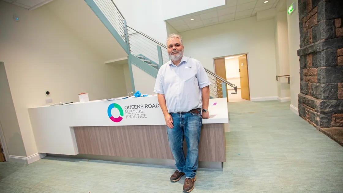Practice manager Rob Jordan in the main reception of the new Queens Road Medical Practice off the Grange, which opens on Monday. (Picture by Sophie Rabey, 33762542)