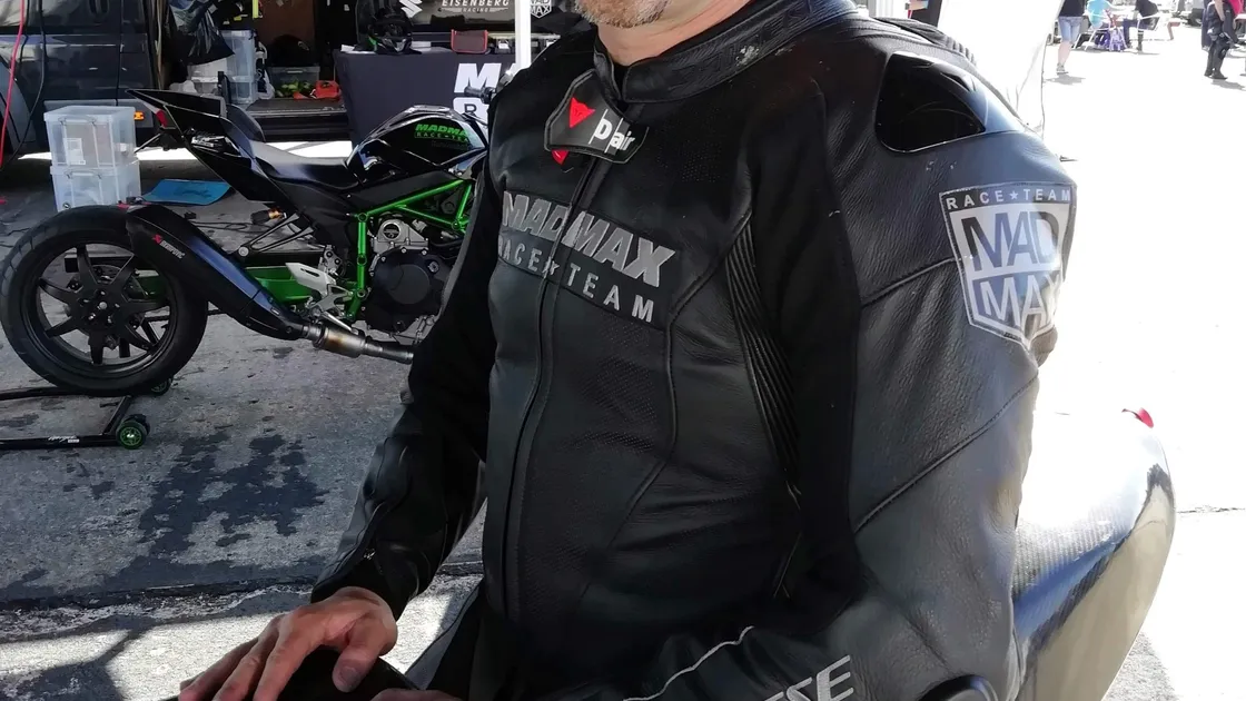 Zef Eisenberg after breaking the Federation Internationale de Motocyclisme (FIM) record for a flying kilometre on the bike his friend and colleague Daley Mathison was due to ride in the Isle of Man TT Zero race earlier this year. (Picture: Harvey Brewster/Straightliners/PA Wire)