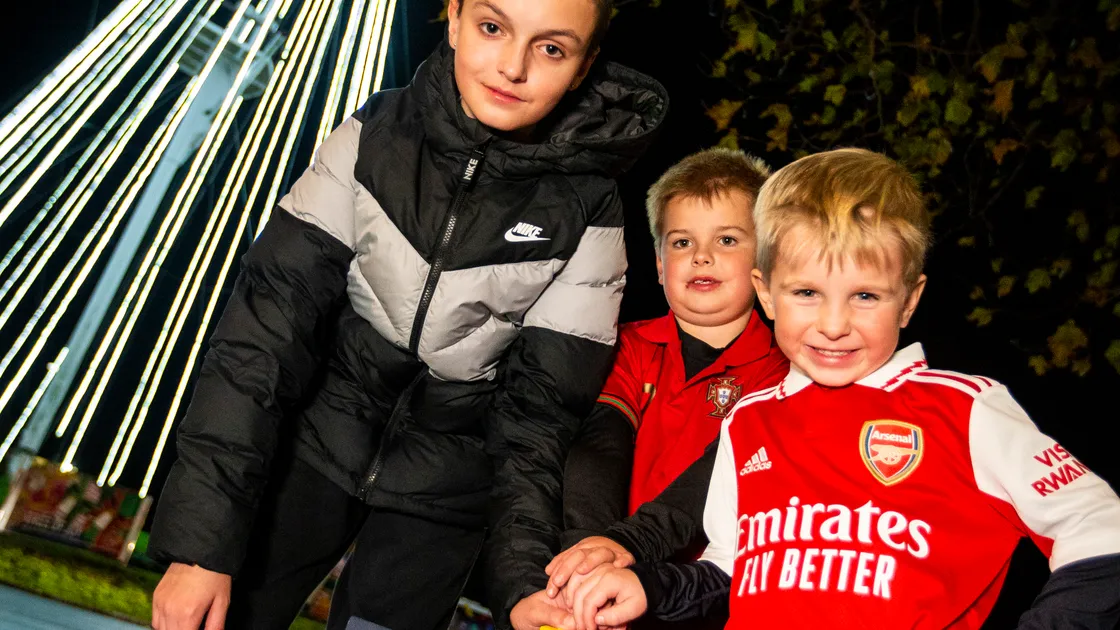The Tree of Joy lights were switched on by three brothers who recently lost their mother. Left to right, Jake Jones, 13, Joseph Hillier, 7, and Shaymus Hillier, 6. (Picture by Luke Le Prevost, 31507796)