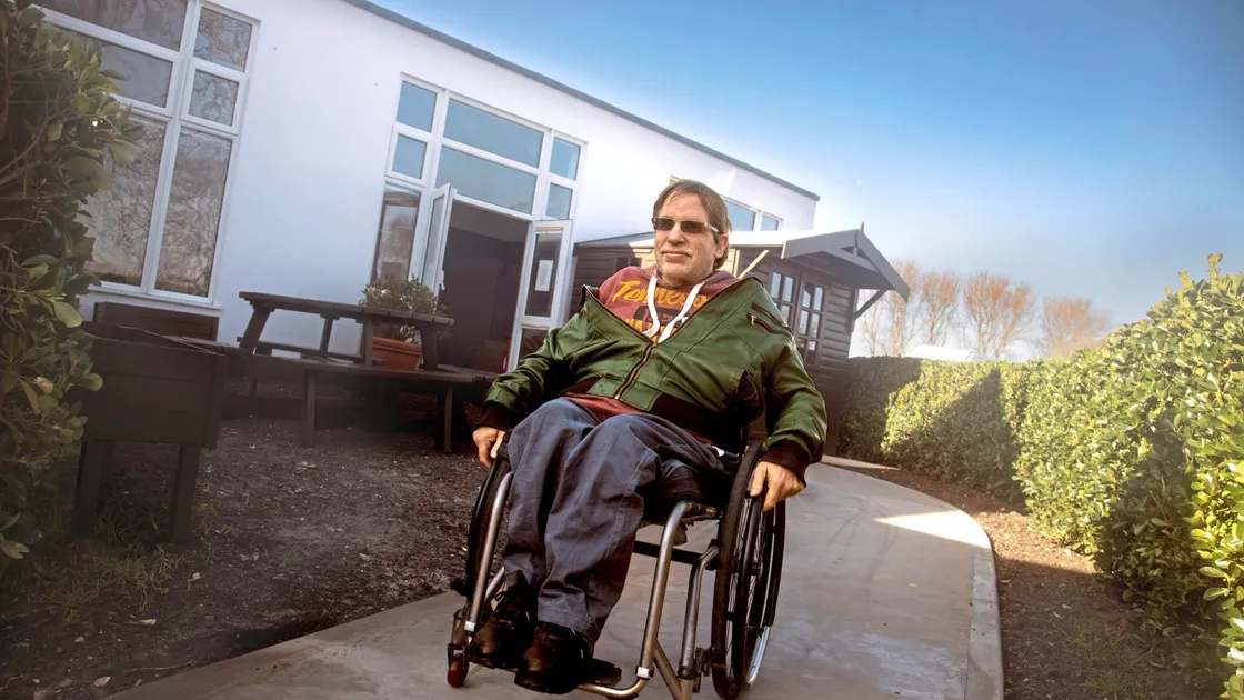 EKA Ltd refurbishment at Ron Short Centre. Anthony Pengelley member of the  Ron Short Centre and gardener uses the new garden shed donated by Norman Piette. (34077018)