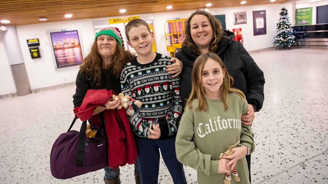 Alice Shelby, left, flew in from Southampton to spend Christmas with her daughter Gemma Bourgaize, right, and grandchildren Dexter, 13, and Eleanor Bourgaize, 11. (Picture by Sophie Rabey, 33900514)