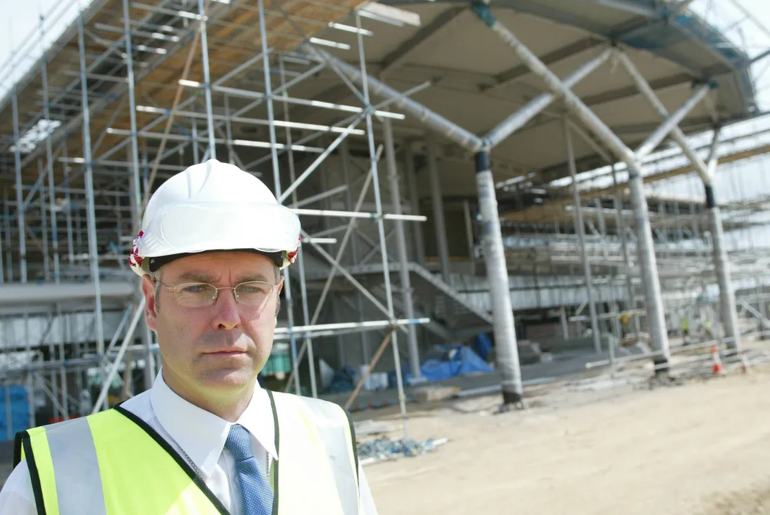 Looking back to July 2003 and the terminal can be seen taking shape behind Mr Le Ray. (33154936)