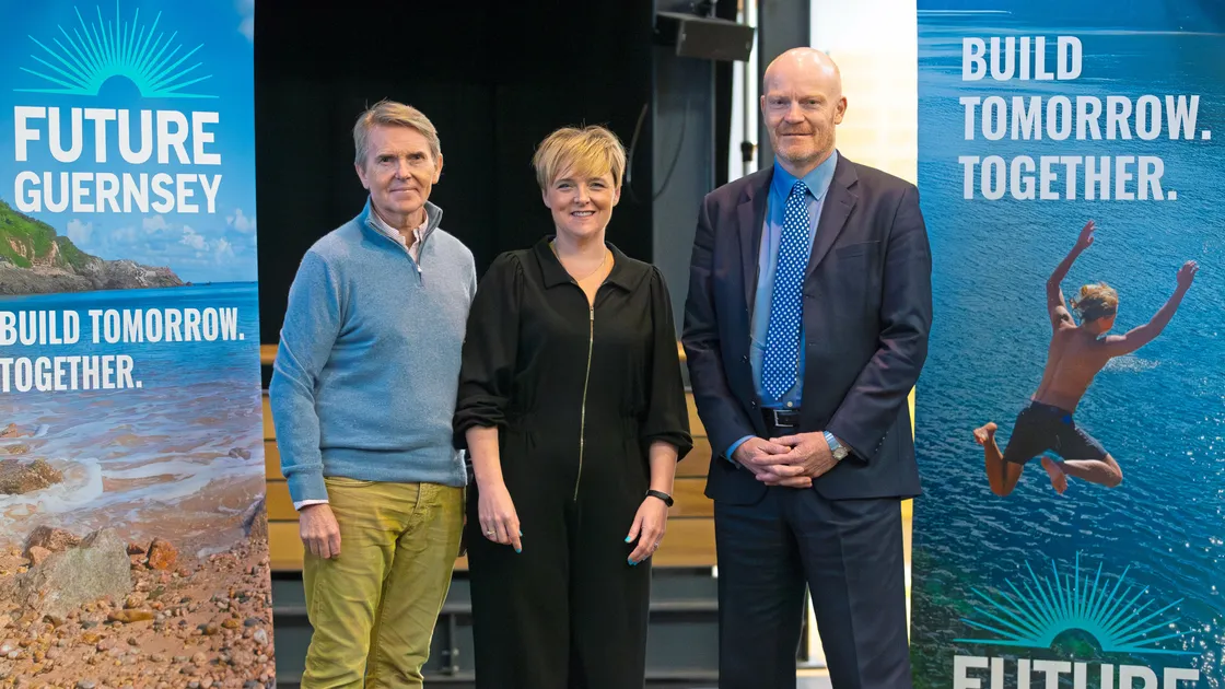 Future Guernsey founders John Hardie, its chairman, chief executive Lindsey Freeman, and Deputy Gavin St Pier. (Picture by Peter Frankland, 33825946)