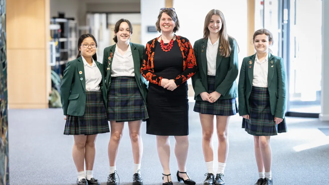 The Ladies’ College principal Daniele Harford-Fox with some of the school’s students. 	