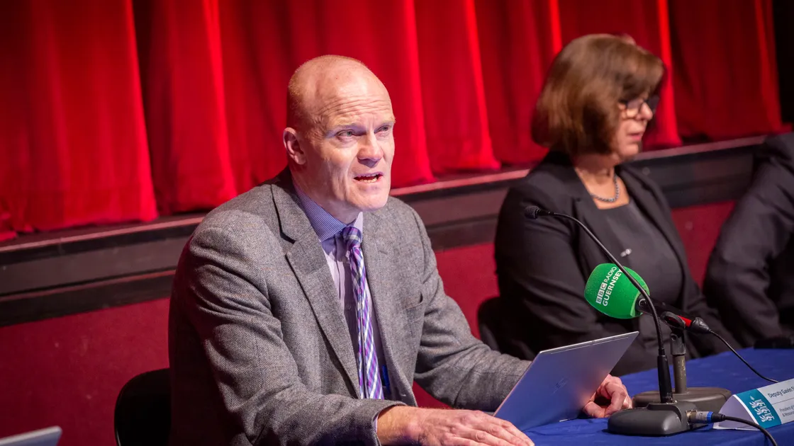 Picture by Sophie Rabey.  17-03-20.  Press Conference at Beau Sejour has stated further details on the Coronavirus and plans to keep people safe.  There is now a new restriction to be introduced from midnight tomorrow (Wednesday 18th March) that will force anyone who travels into the Bailiwick to self-isolate for two weeks.  Conference panel L-R  Deputy Gavin St Pier, Director of Public Health Dr Nicola Brink.. (27586876)