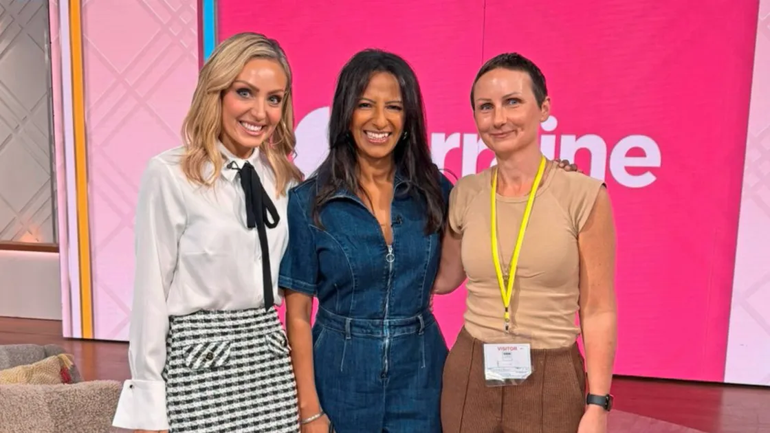 Gemma Ainger, right, on the set of Lorraine, with Amy Dowden, left, and show stand-in host Ranvir Singh