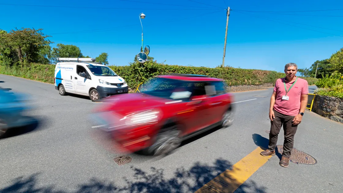 Road safety officer Paul James stands next to the Les Varioufs, St Martin’s junction where the filter is to be installed.  