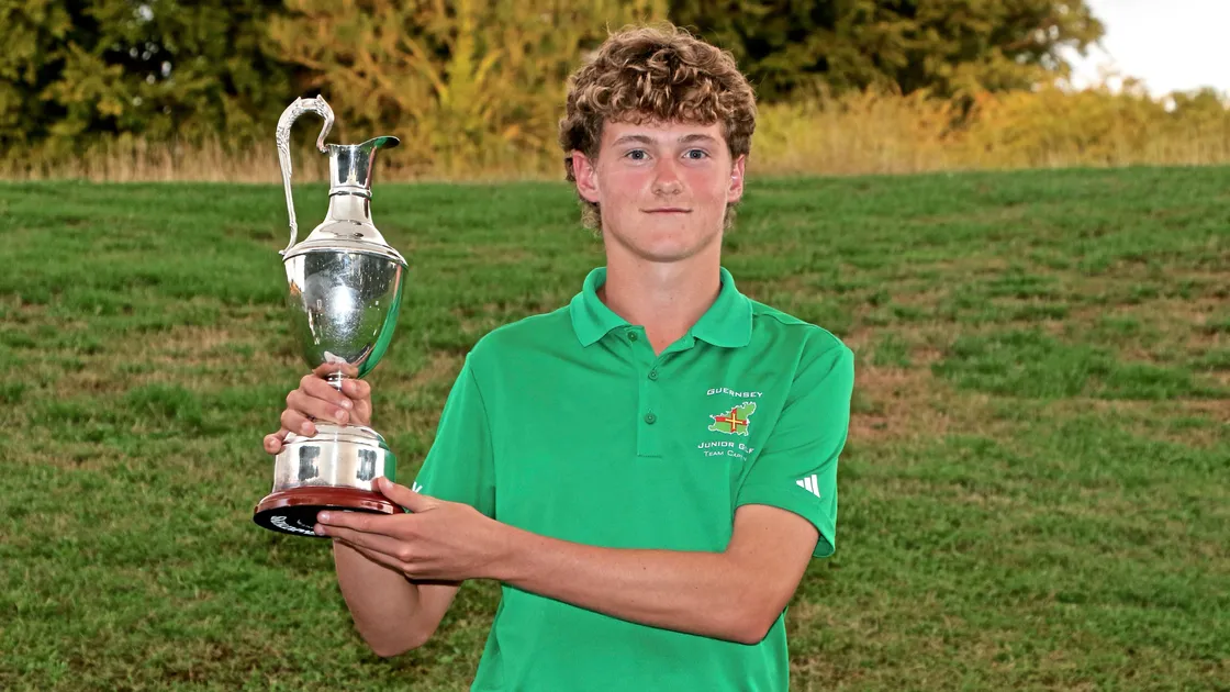 Hampshire under-18 champion Conor McKenna with the Pechell Trophy at Hockley Golf Club.