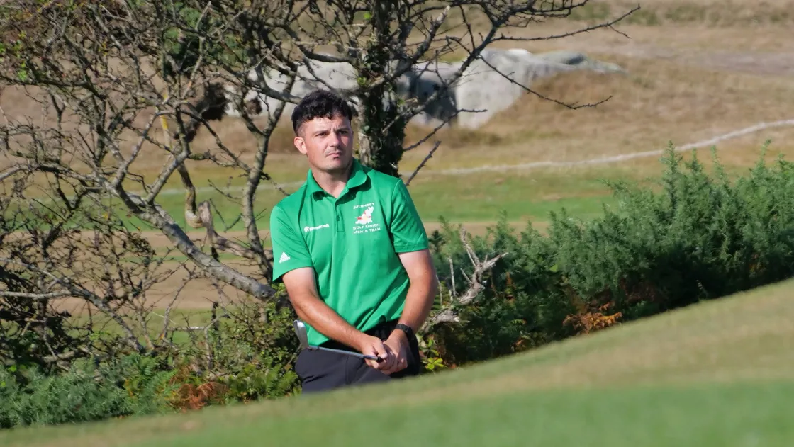 In among all his birdies, Jeremy Nicolle plays one of his best shots to save par at 11.