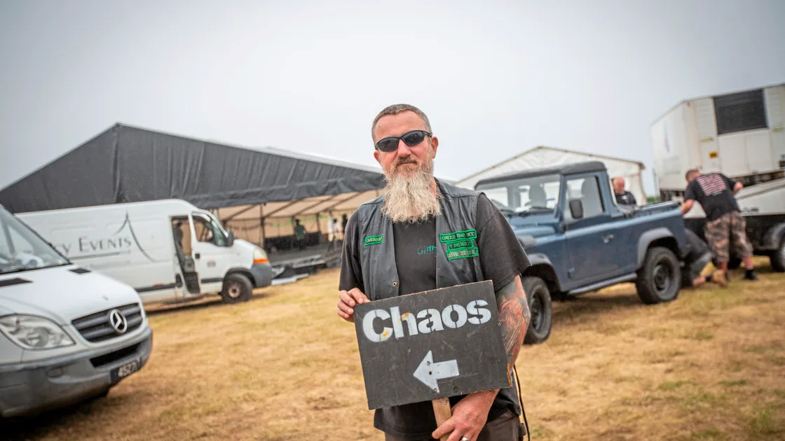 Organiser ‘Ozy’ Chris Chadwick as preparations continued at Pleinmont for this weekend’s Chaos festival. (Picture by Sophie Rabey, 33372216)