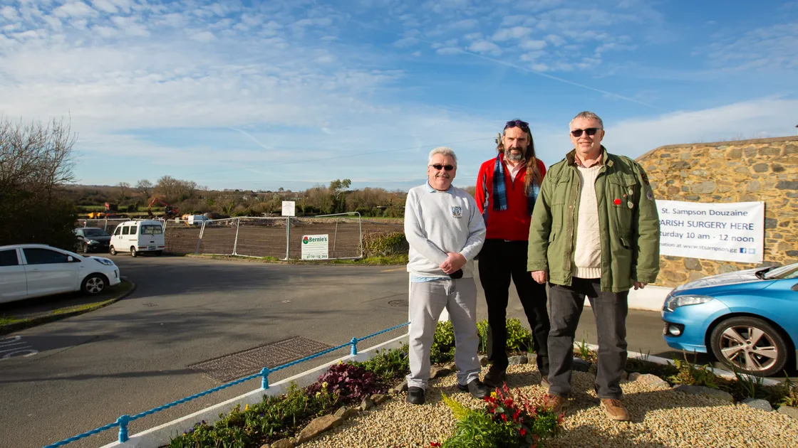 Left to right: St Sampson’s douzeniers Brad Le Flock, Adrian Dilcock and David Hugo outside the St Sampson’s Douzaine Room, which faces the former Duval Vinery site.                                       (Picture by Karl Dorfner, 32897077)