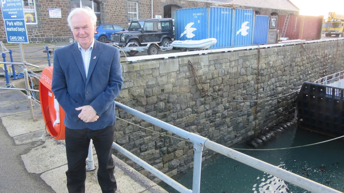 CI Occupation Society vice-president Paul Le Pelley at the Cambridge Berth where the Vega docked during its visit to the island with Red Cross parcels during the Occupation. (26872683)
