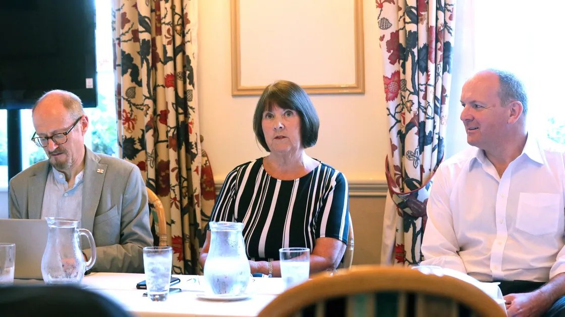 Home Affairs president Deputy Mary Lowe was guest speaker at Bus Users Guernsey’s annual meeting. Alongside her are Jonathan Crossan, left, the membership secretary, and co-ordinator Fergus Dunlop. (Picture by Adrian Miller, 22416581)
